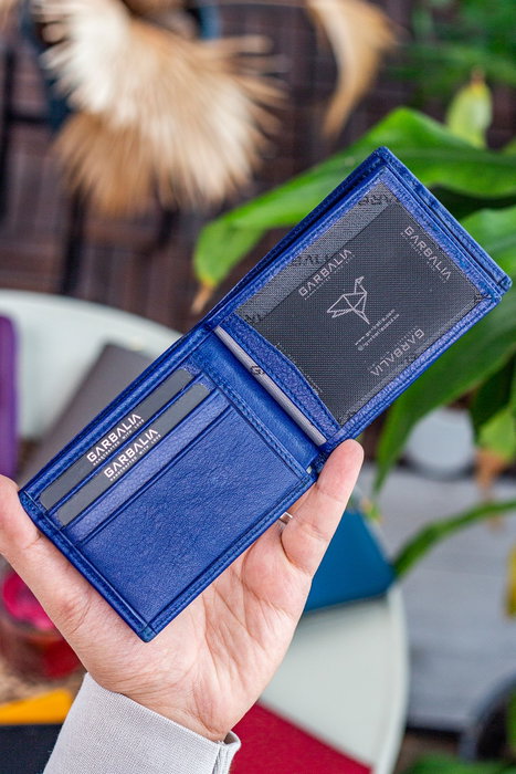 Zoozie Bags Cartera Azul Marino Hombre 100% Piel Genuina Elegante y Duradera para Uso Diario o Formal